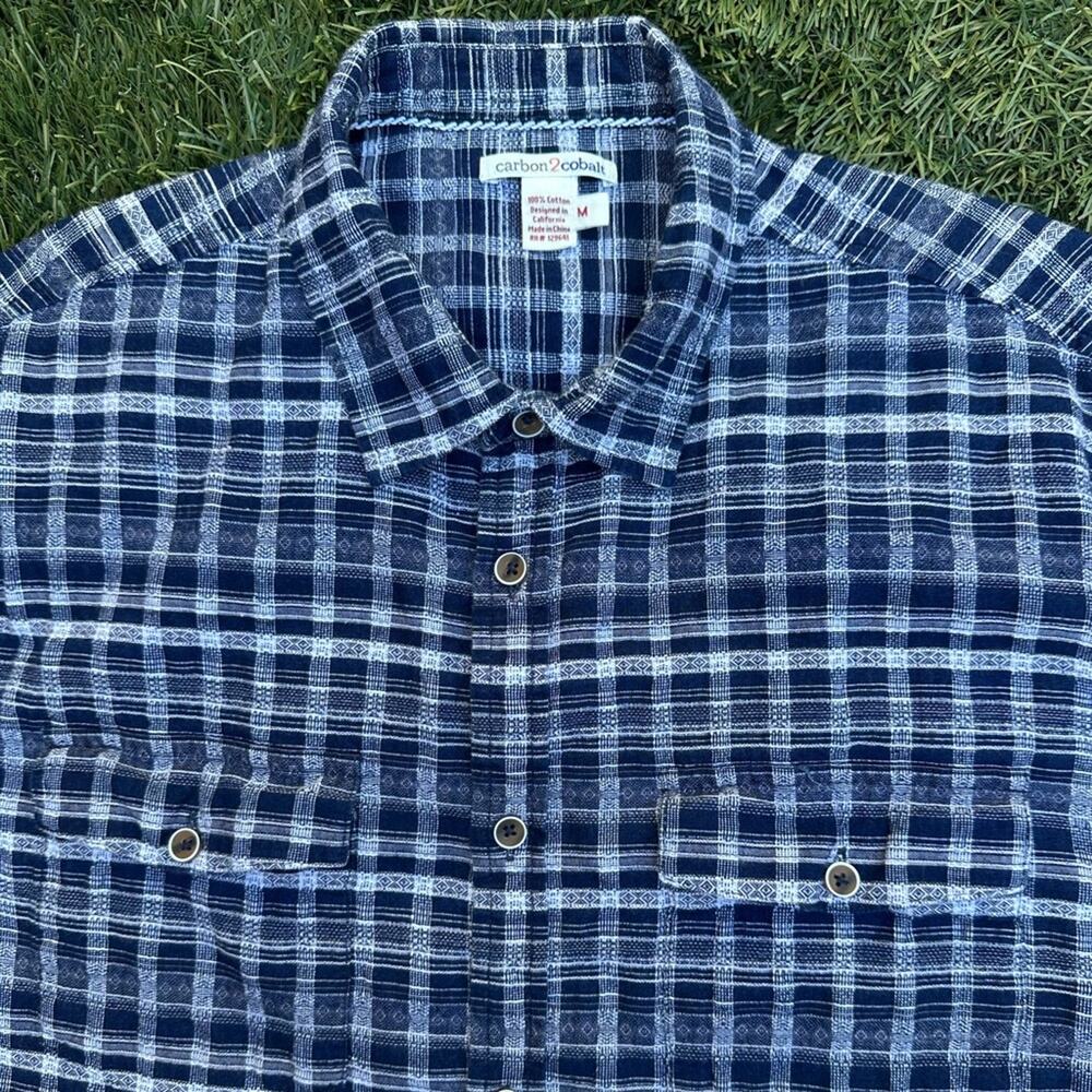 Carbon2Cobalt Men's Western Print Aztec Print Texture Plaid Button Up Shirt M